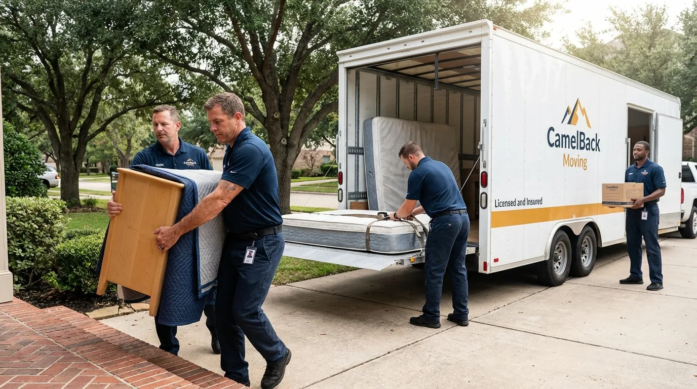 Crew loading residential truck for cross-state move from Morgan, UT